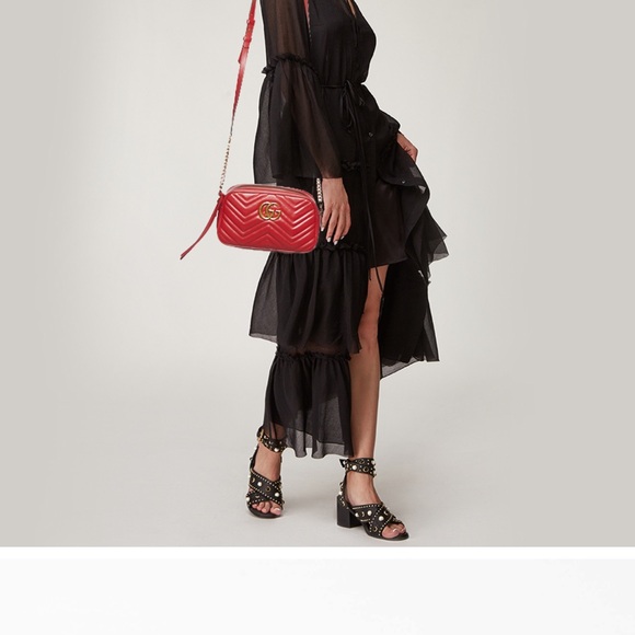 GUCCI Red Matelasse Leather Small GG Marmont Shoulder Bag - Picture 2 of 8